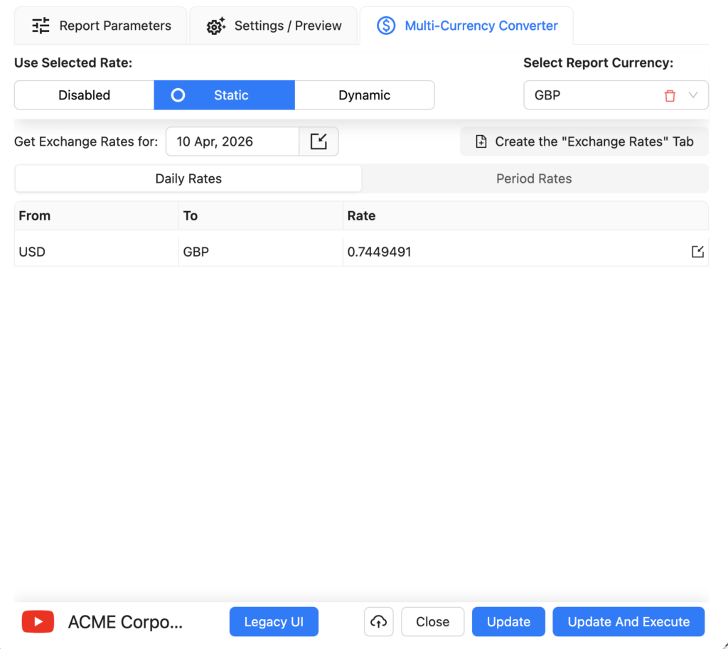Multi-Currency Converter panel