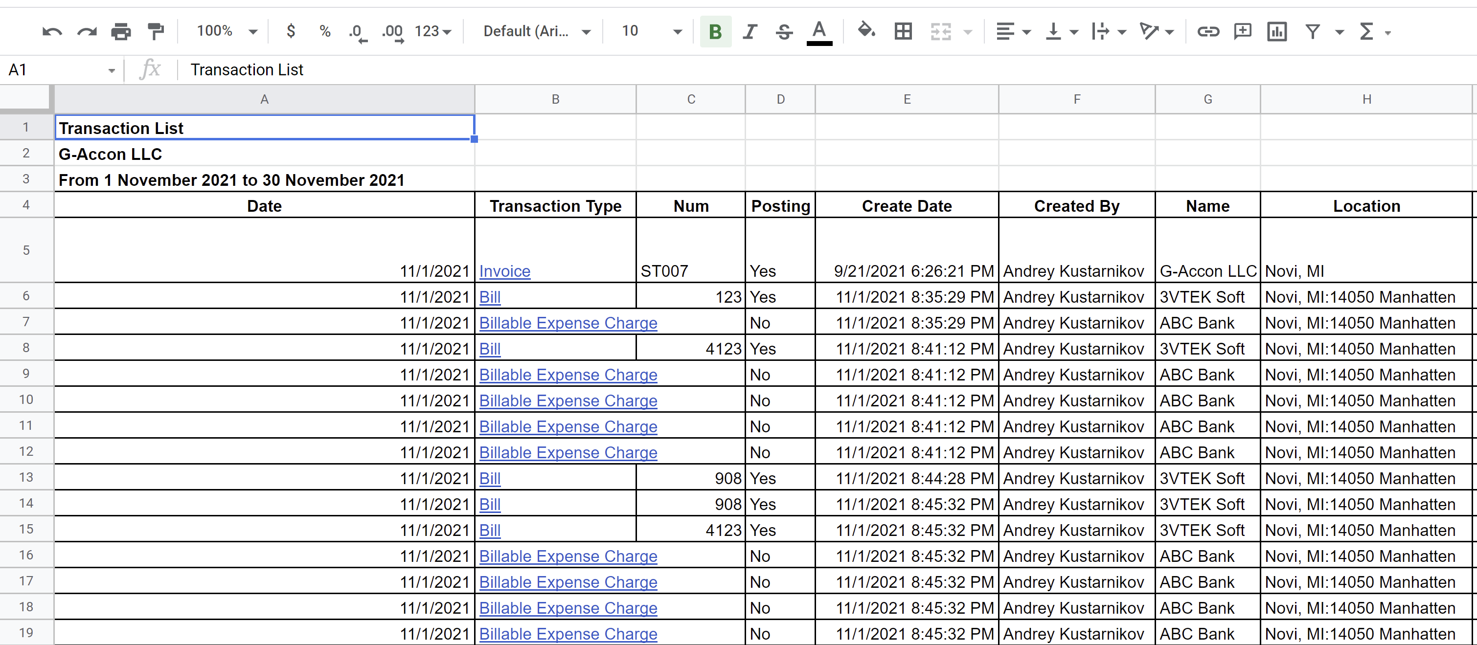 Transaction List