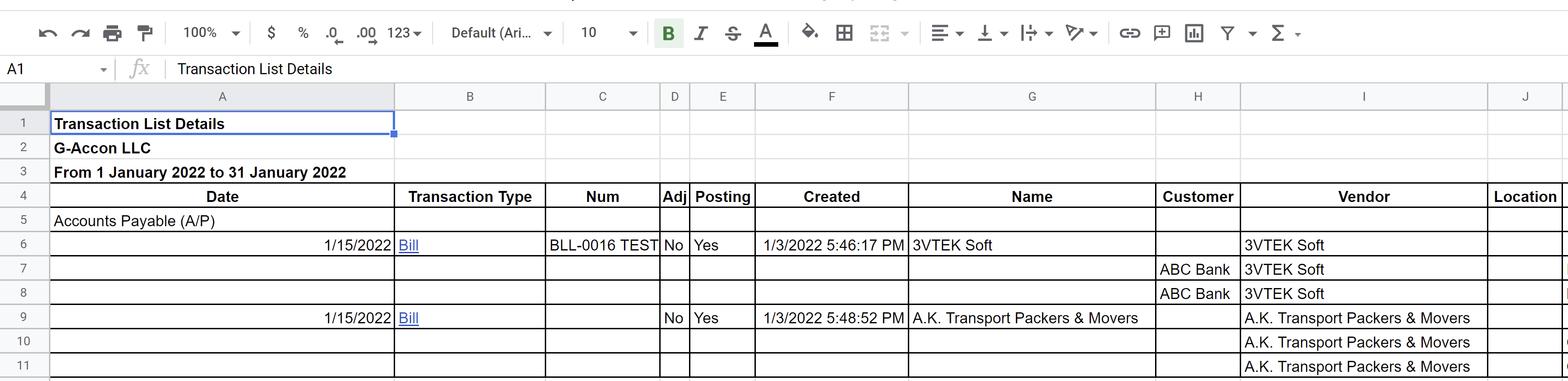 Transaction List Details