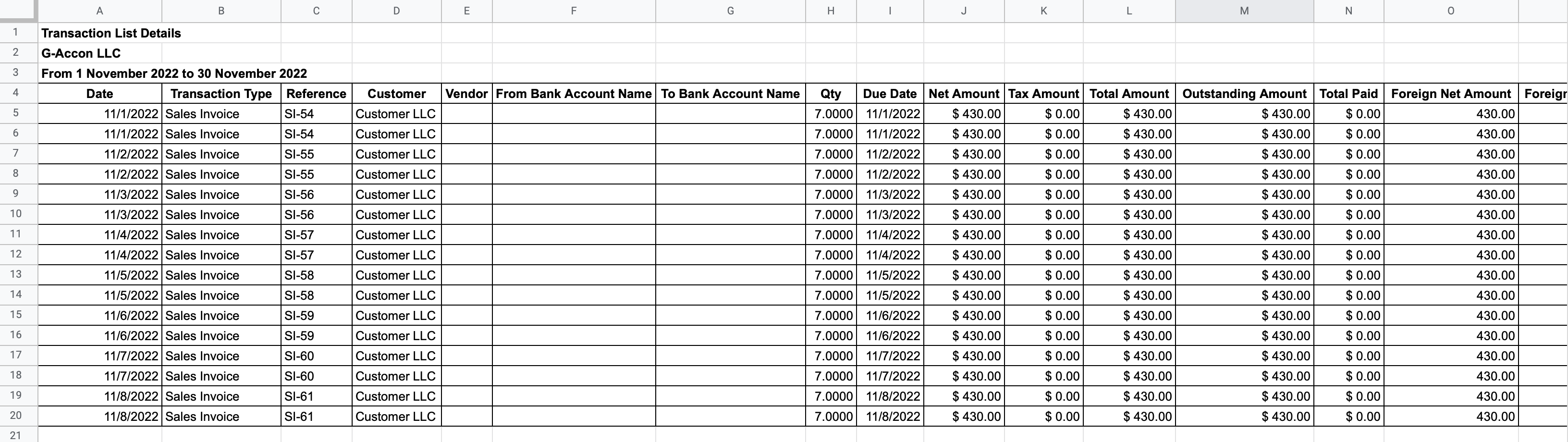 Transaction List Details