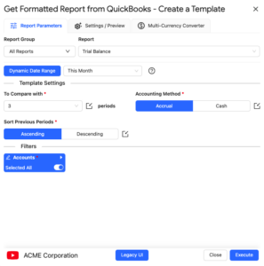 Trial Balance - Create a Template window