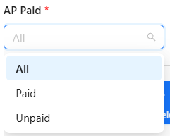 Paid/Unpaid filter dropdown for accounts payable and accounts receivable transactions