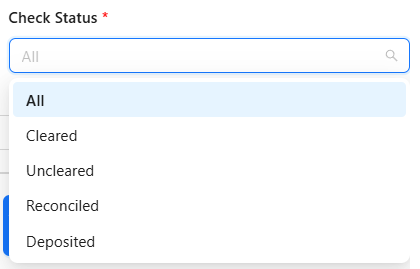 Check Status filter dropdown for the Detailed Transactions report