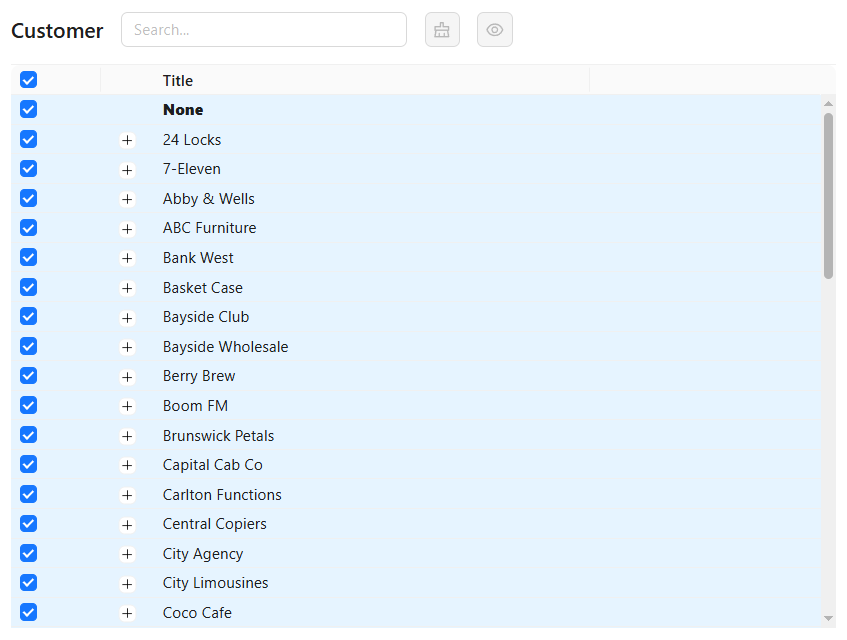 Customer filter for selecting which customers to include in the Profit and Loss report