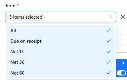 Terms filter field for defining payment terms in the Detailed Transactions report