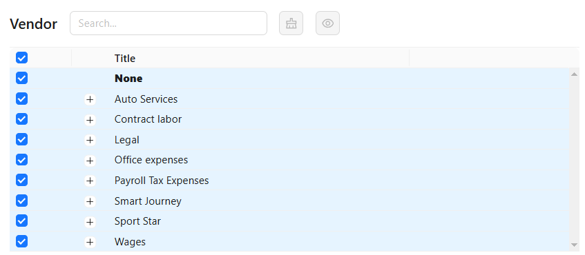 Vendor filter dropdown for the Detailed Transactions report